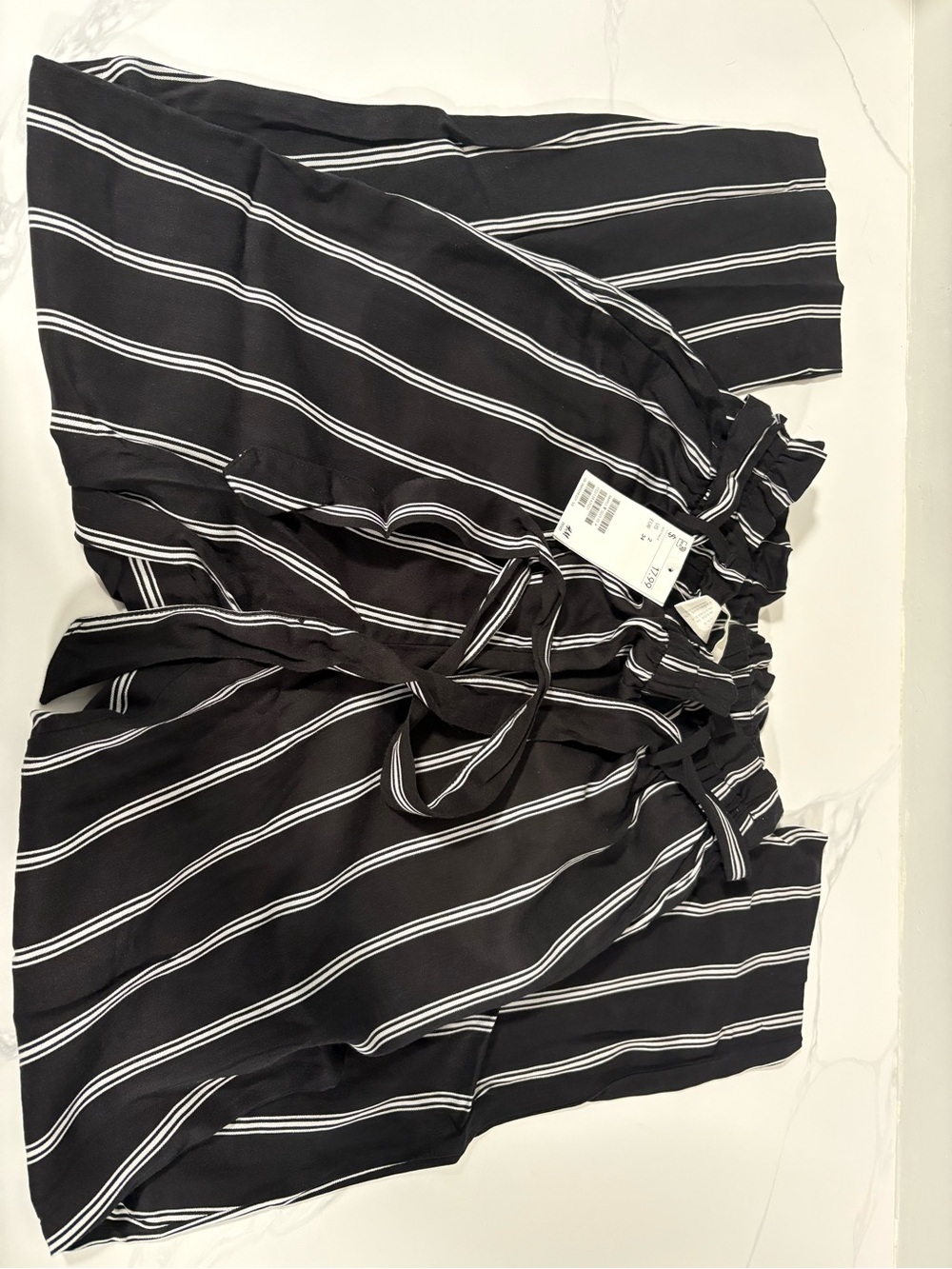 Women’s Black Striped Paperbag Waist Pants